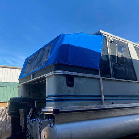 marine blue tarp on boat